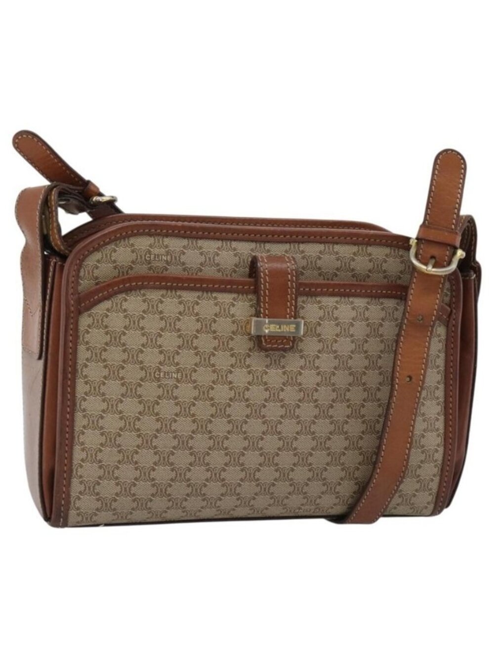 Authentic CELINE Macadam Canvas Shoulder Bag PVC Beige Gold - Picture 1 of 16